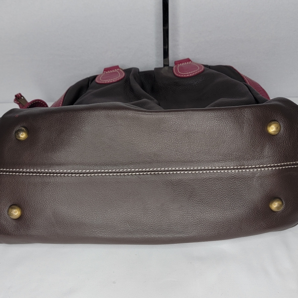 BODEN Genuine Leather Brown w/ Fuschia Trim‎ Leather Handbag. P138 - Picture 8 of 10